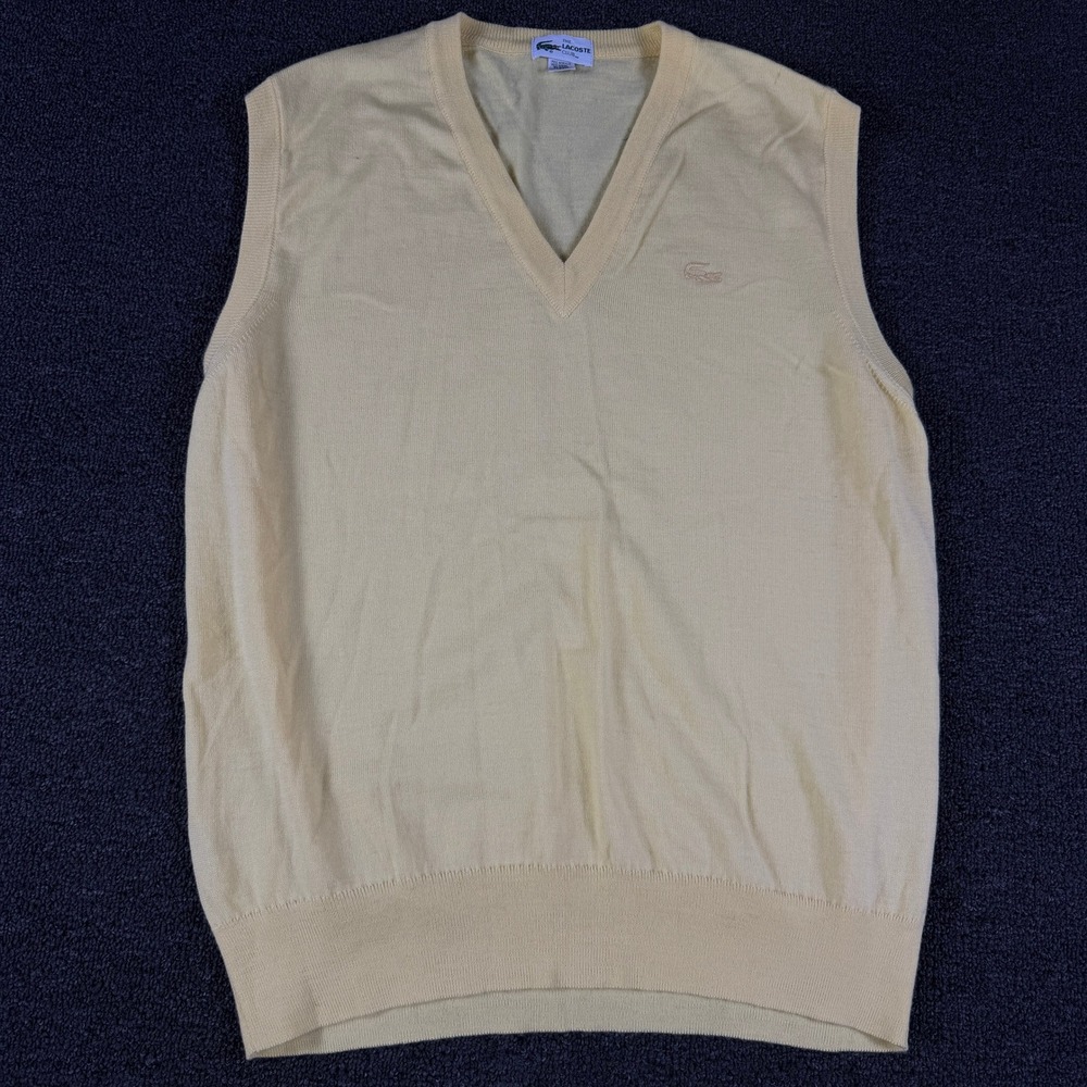 Lacoste Sweater Vest Mens L The Lacoste Club Yellow V-Neck Wool Blend EUC